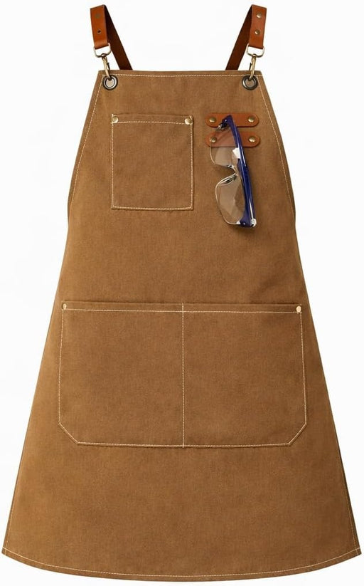 Dark stone Heavy Duty Canvas Woodworking Apron with Safety Glasses, Adjustable Shop Apron with Tool Pockets for DIY, Carpentry & Workshop Use | DS29261G